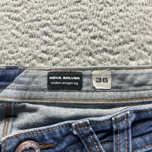 Volcom Nova Solver Jeans Men's 36x32 Blue Cotton Denim Straight Faded Stretch - Picture 3 of 11